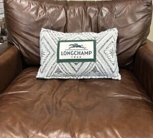 Longchamp 1948 Gray White Diamond Pattern Lumbar Wool Blend Pillow 14x19 Lodge